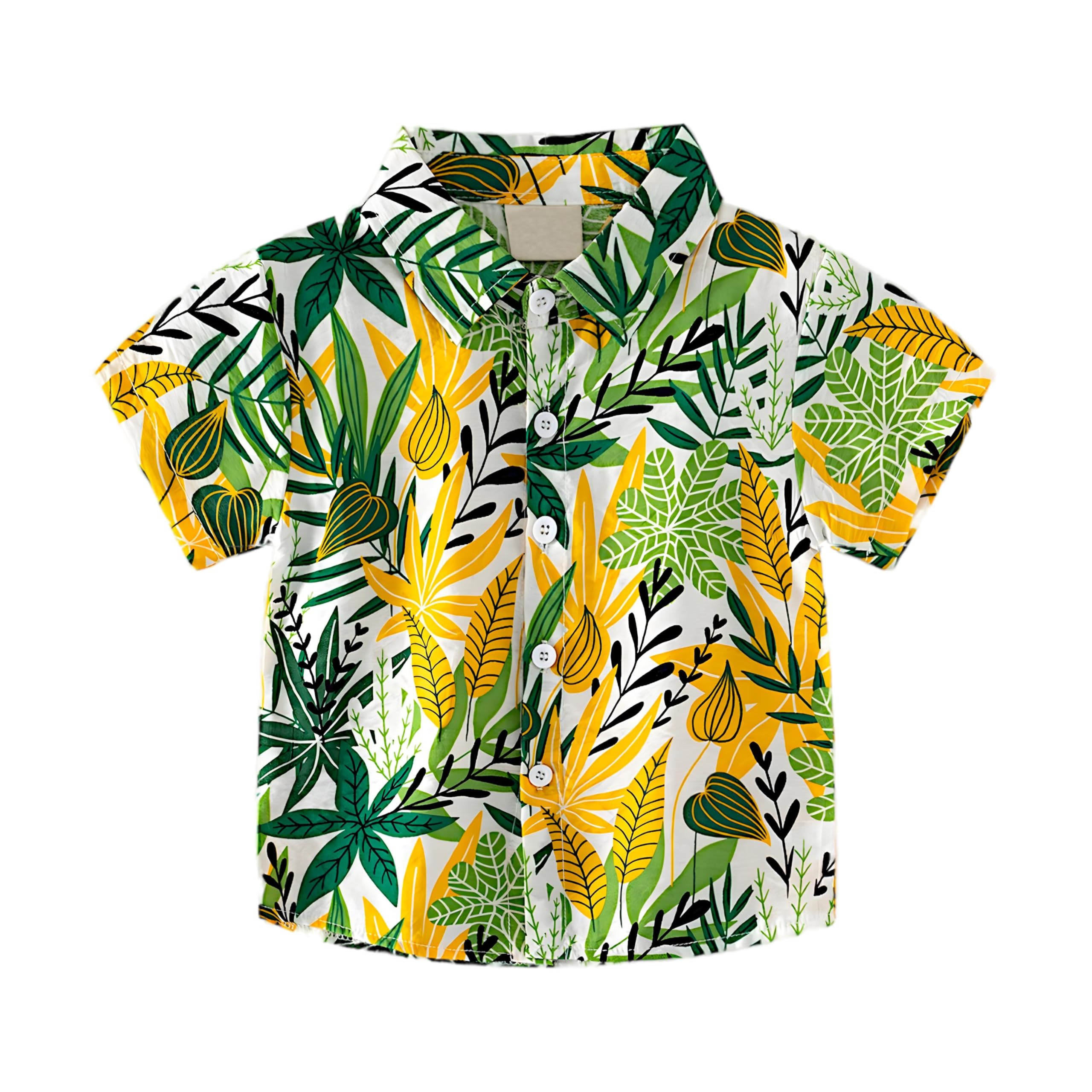 AMIONE Cotton Stylish Hawaiian Beach Green Yellow Leaf Design Shirt for Baby Boys