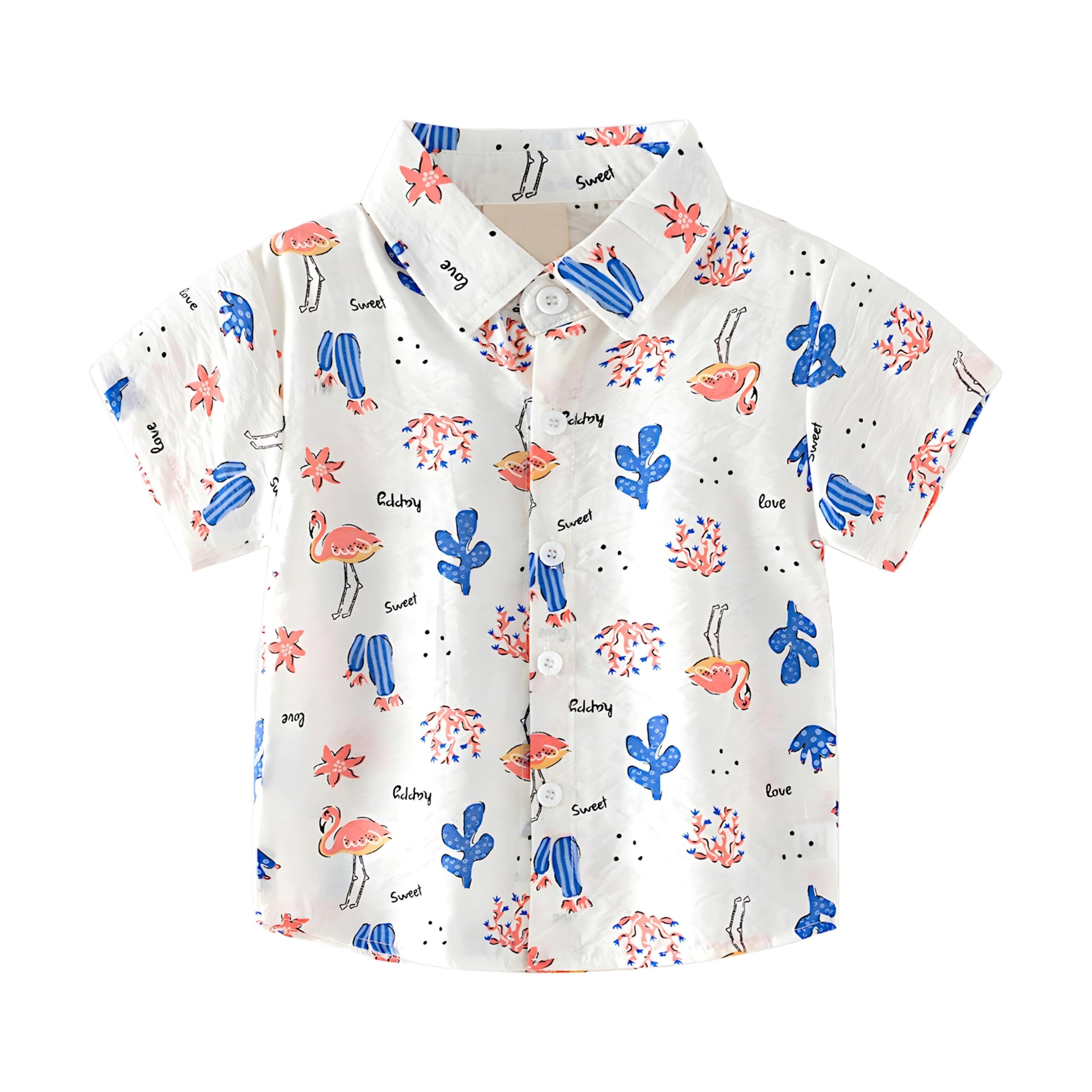 AMIONE Cotton Stylish Hawaiian Beach Ostrich Cactus Design Shirt for Baby Boys