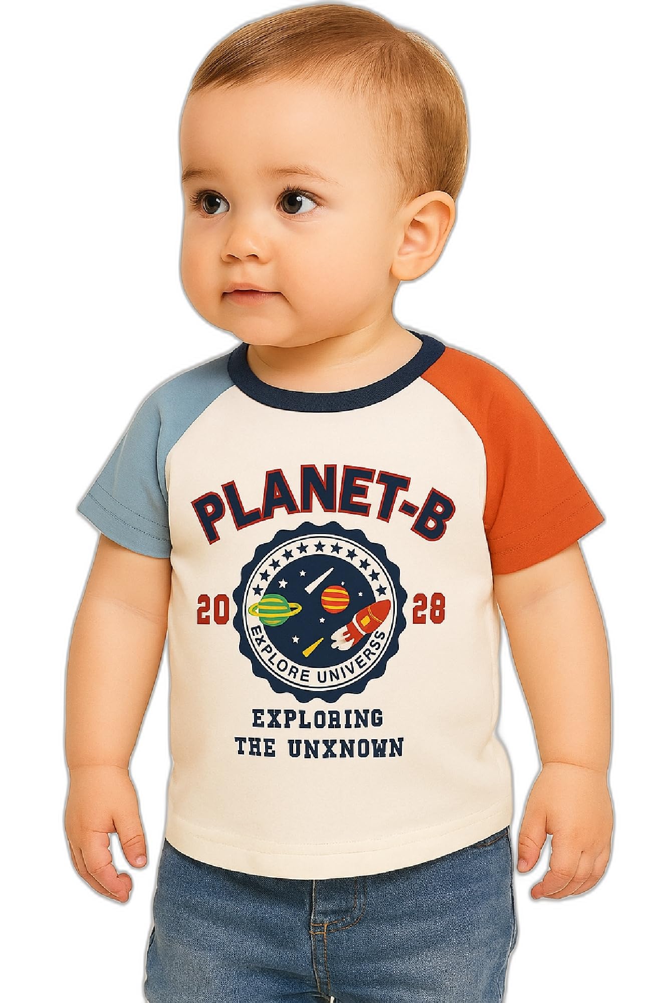 AMIONE Unisex Baby Boys & Girls Toddler Tshirt – Pure Cotton Round Neck Planet-B Space Summer Soft Breathable & Comfortable Casual Wear Top