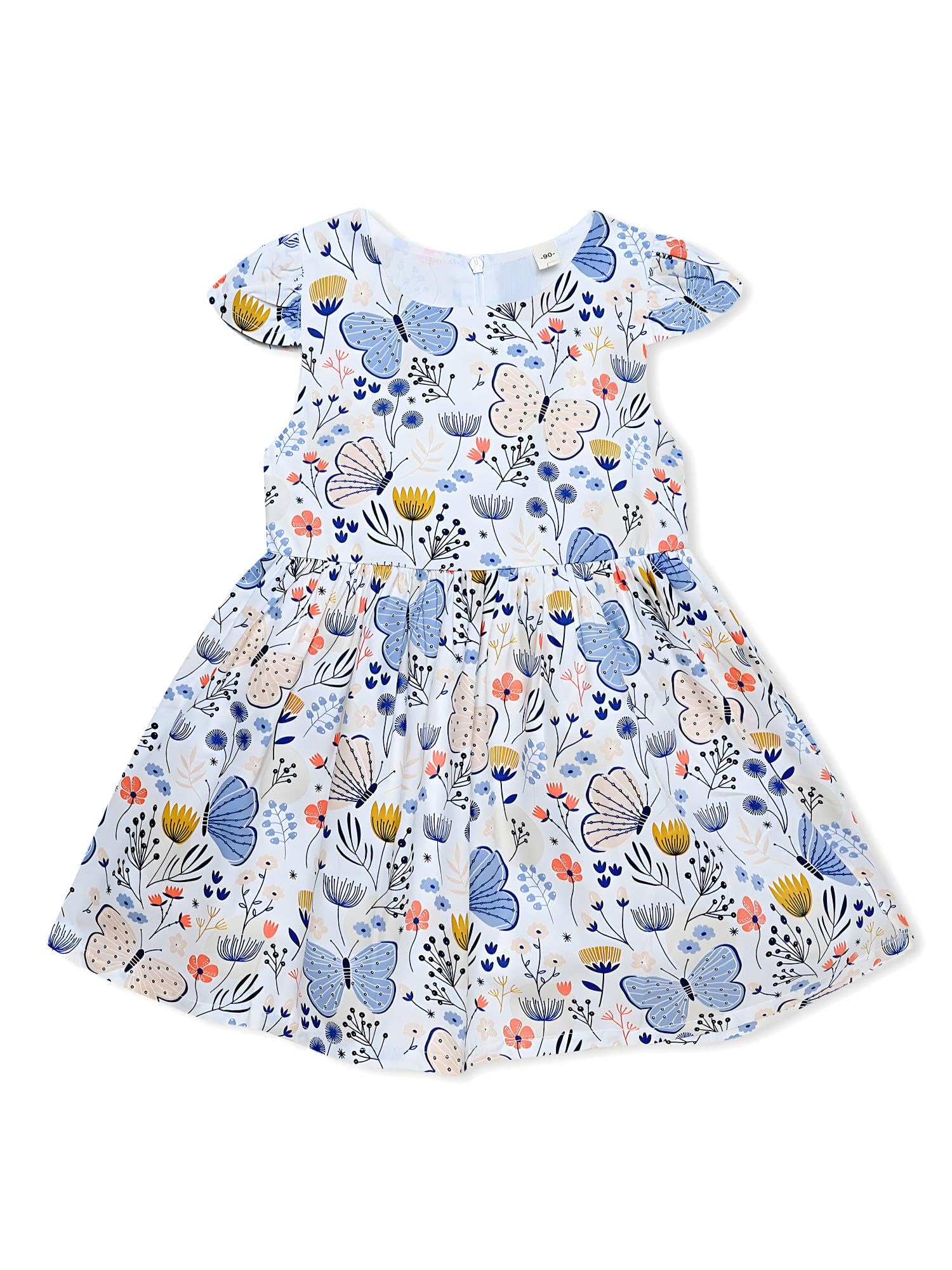 AMIONE Cotton Elegant Fancy Butterfly Printed Design Summer Party Dress Frock for Baby Girls