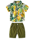 AMIONE 100% Cotton Stylish Hawaiian Beach Green Yellow Leaf Design Shirt & Shorts for Baby Boys