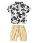 AMIONE 100% Cotton Stylish Hawaiian Beach Black Palm Tree Design Shirt & Shorts for Baby Boys