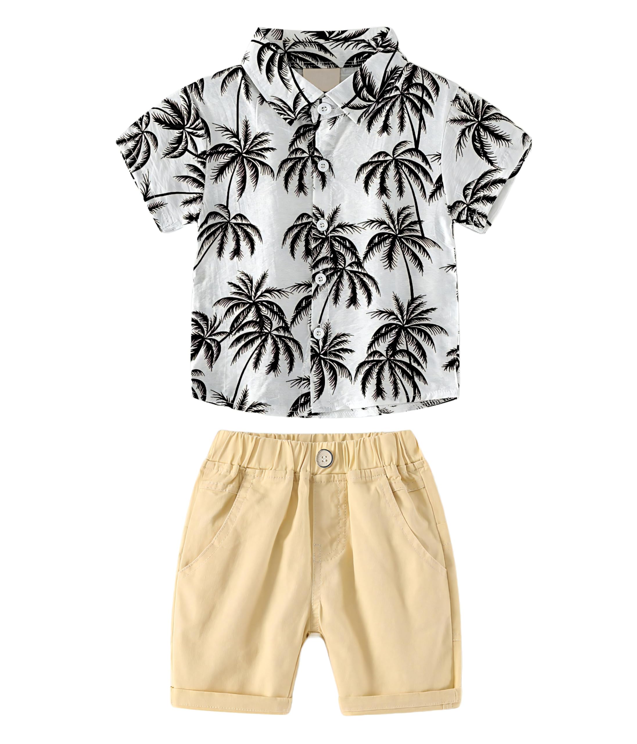 AMIONE 100% Cotton Stylish Hawaiian Beach Black Palm Tree Design Shirt & Shorts for Baby Boys