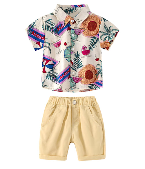 AMIONE 100% Cotton Stylish Hawaiian Beach Aloha Design Shirt & Shorts for Baby Boys