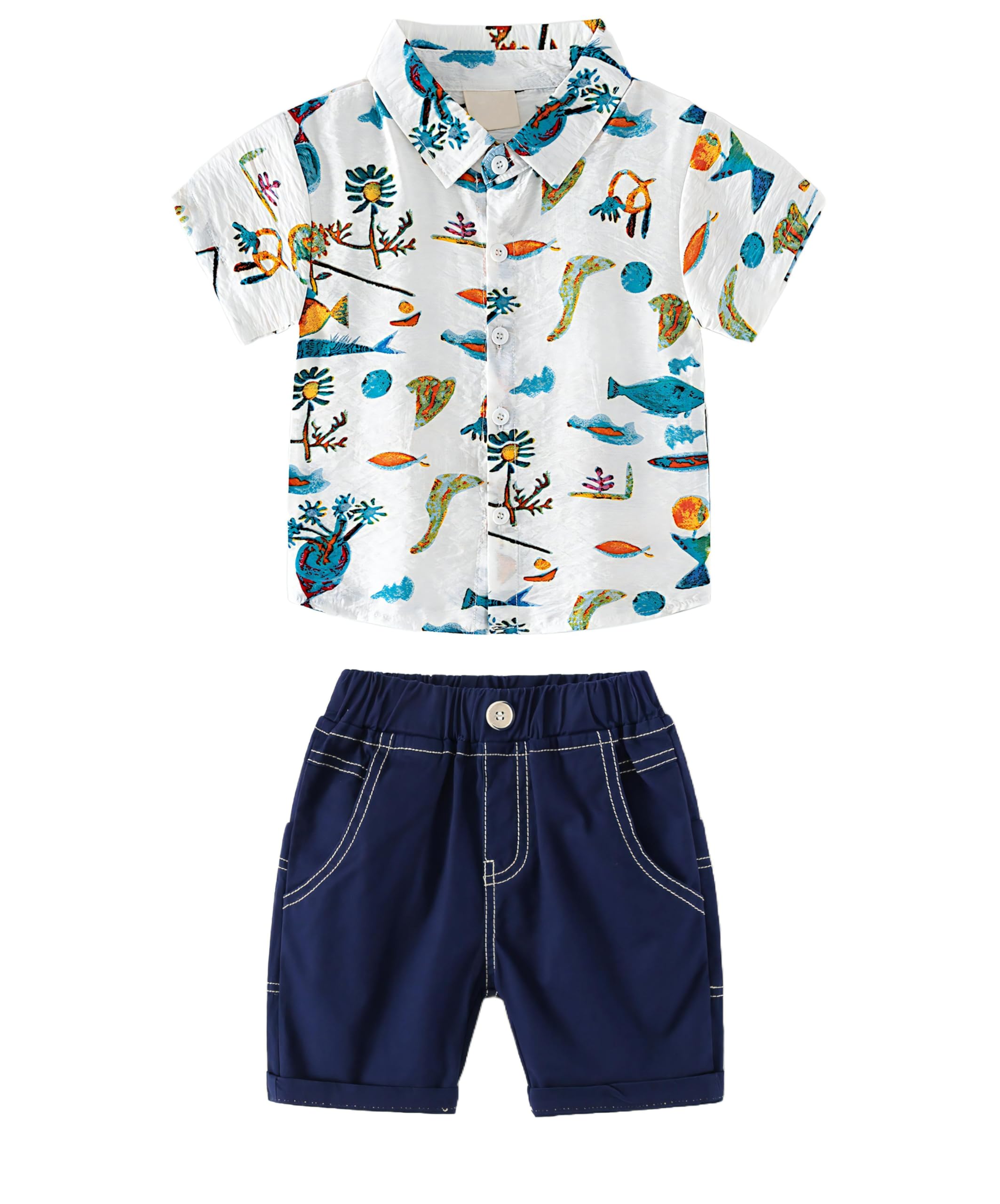 AMIONE 100% Cotton Stylish Hawaiian Beach Sea World Design Shirt & Shorts for Baby Boys