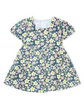 AMIONE Cotton Elegant Fancy Multi Flowers on Blue Printed Design Summer Party Dress Frock for Baby Girls