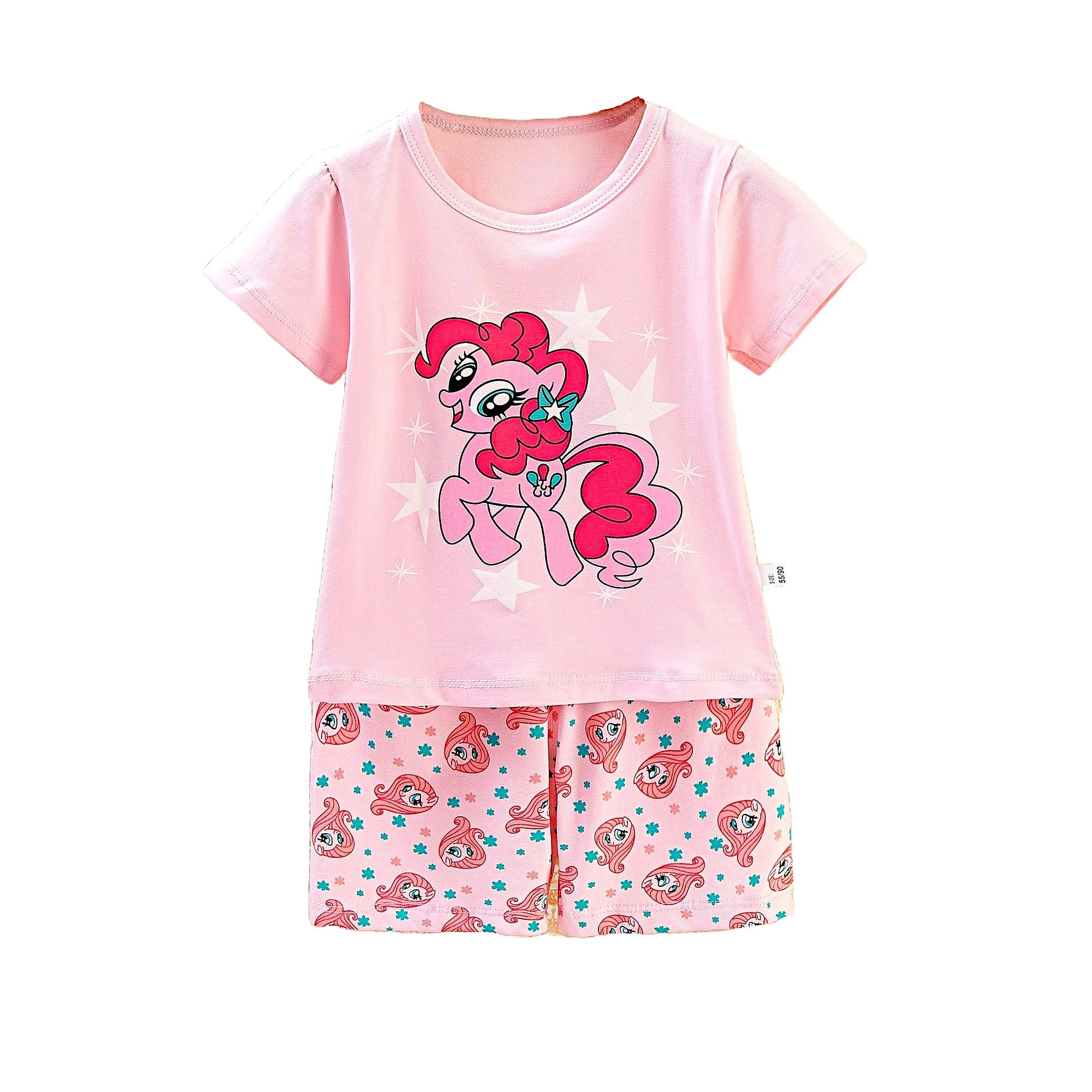 AMIONE Casual Cotton Summer Regular Fit Pink Pony tshirt Top and Shorts Kids Clothing Set Dress Nightsuit for Baby Girls