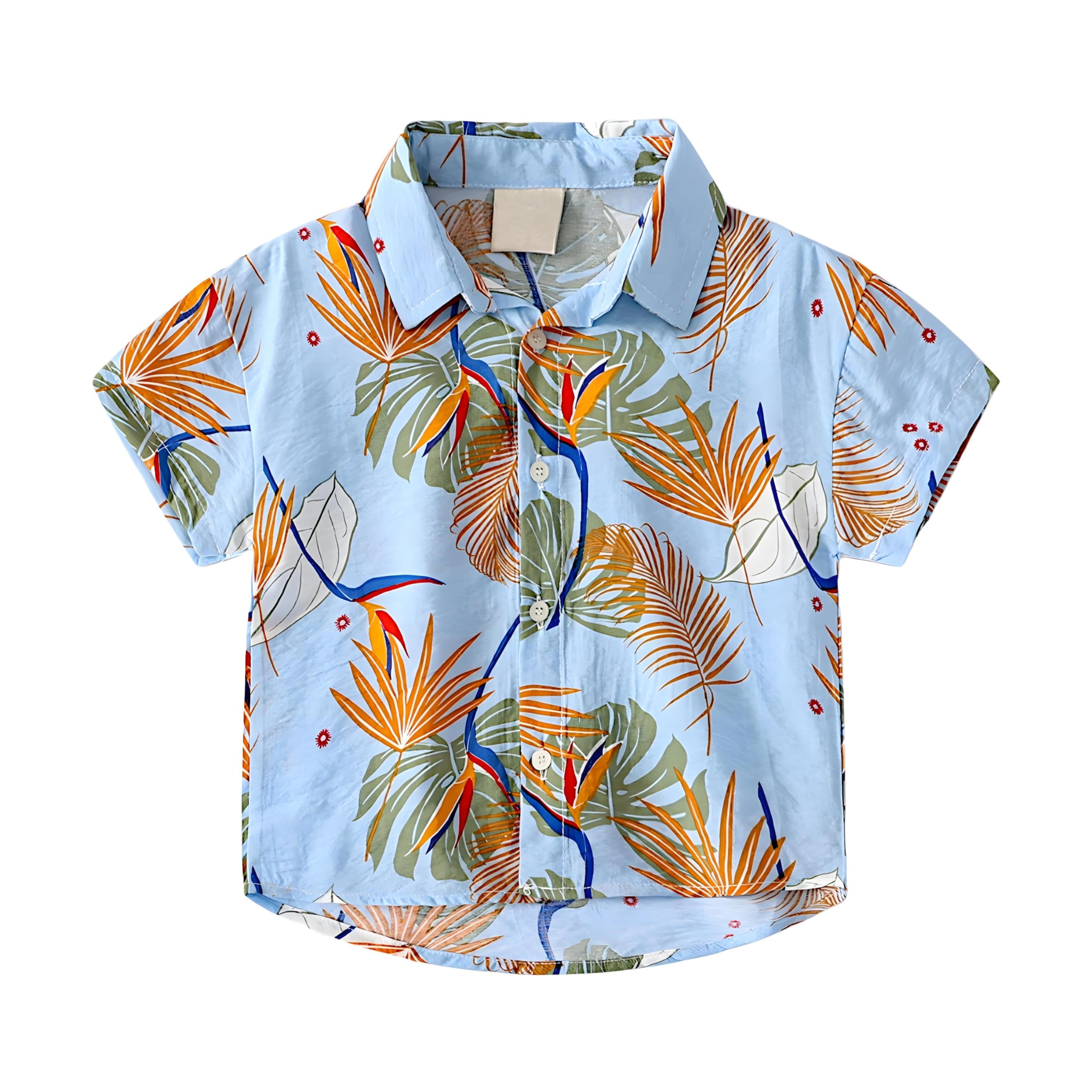 AMIONE 100% Cotton Stylish Hawaiian Beach Blue Palm Leaf Design Shirt for Baby Boys