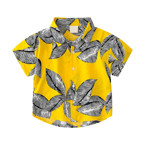 AMIONE 100% Cotton Stylish Hawaiian Beach Yellow Leaf Design Shirt for Baby Boys