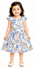 AMIONE Cotton Elegant Fancy Butterfly Printed Design Summer Party Dress Frock for Baby Girls
