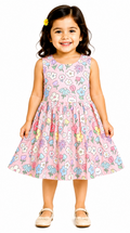 AMIONE Cotton Elegant Fancy Flowers & Bunny Printed Design Summer Party Dress Frock for Baby Girls