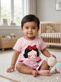 AMIONE Casual Cotton Summer Regular Fit Snow White tshirt Top and Shorts Kids Clothing Set Dress Nightsuit for Baby Girls