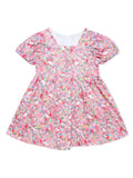 AMIONE Cotton Elegant Fancy Multi Flowers & Kitty on Pink Printed Design Summer Party Dress Frock for Baby Girls