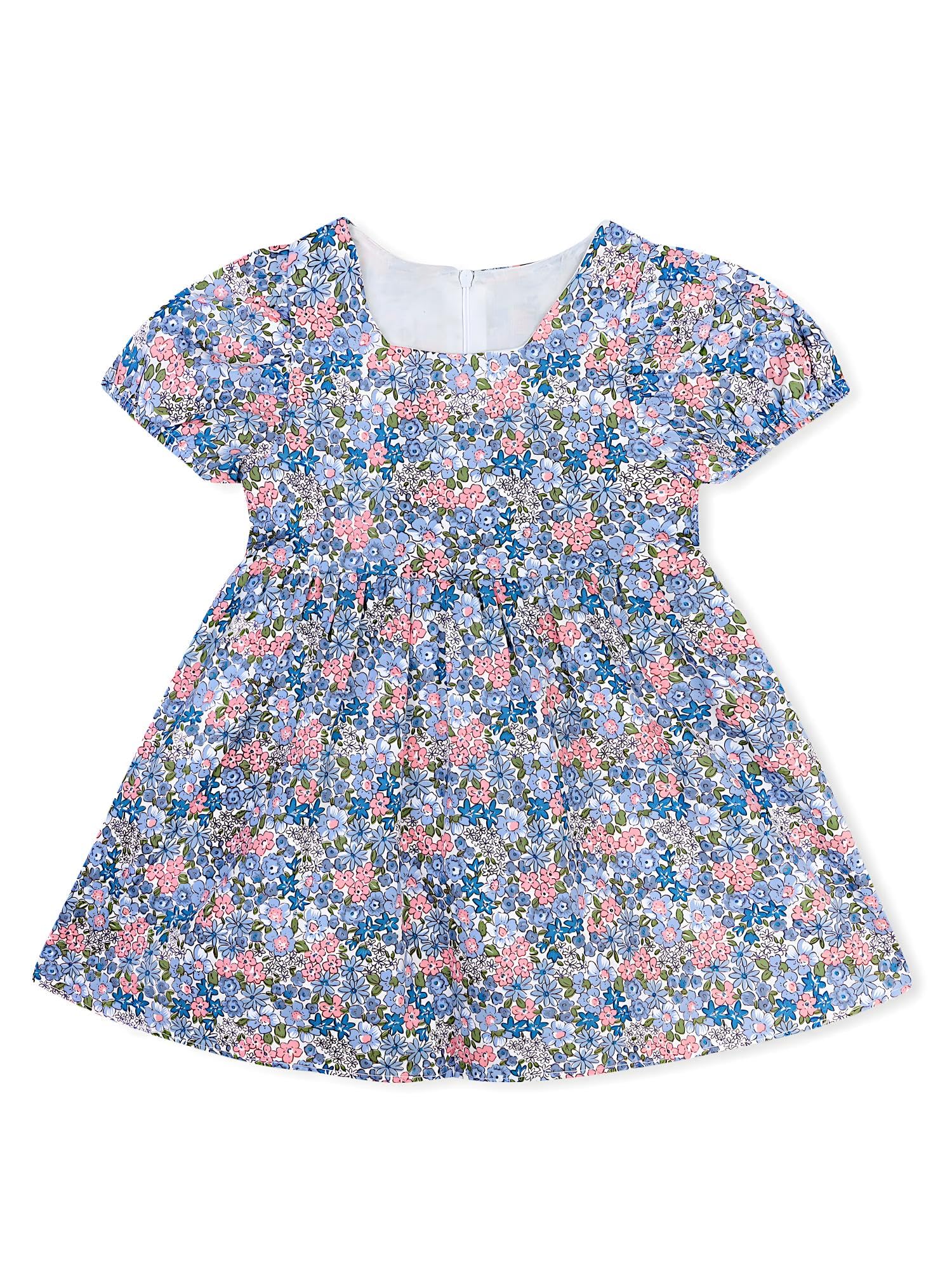 AMIONE Cotton Elegant Fancy Multi Flowers on Pink Printed Design Summer Party Dress Frock for Baby Girls