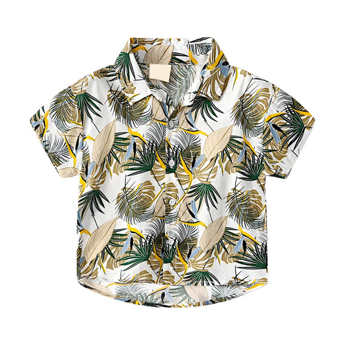 AMIONE 100% Cotton Stylish Hawaiian Beach Green Leaf Design Shirt for Baby Boys