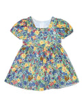 AMIONE Cotton Elegant Fancy Multi Flowers on Green Printed Design Summer Party Dress Frock for Baby Girls