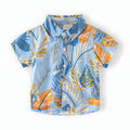 AMIONE Cotton Stylish Hawaiian Beach Blue Orange Leaf Design Shirt for Baby Boys