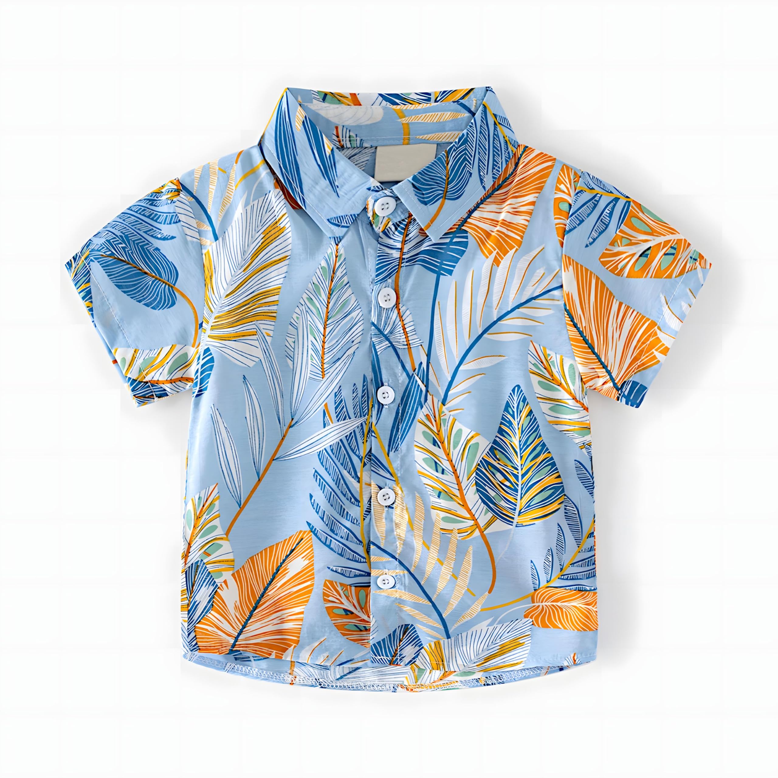 AMIONE Cotton Stylish Hawaiian Beach Blue Orange Leaf Design Shirt for Baby Boys