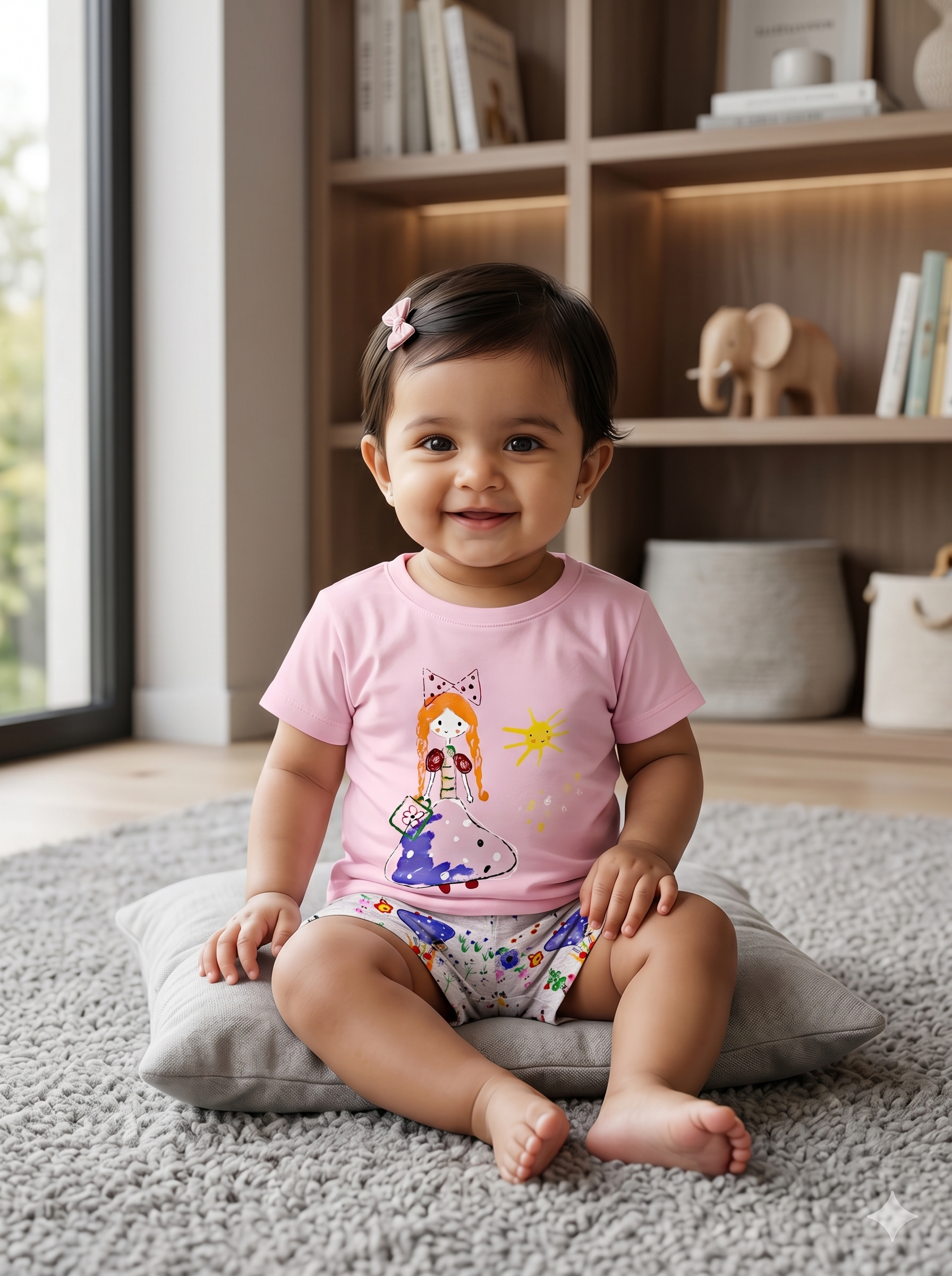 AMIONE Casual Cotton Summer Regular Fit Girl Doodle tshirt Top and Shorts Kids Clothing Set Dress Nightsuit for Baby Girls